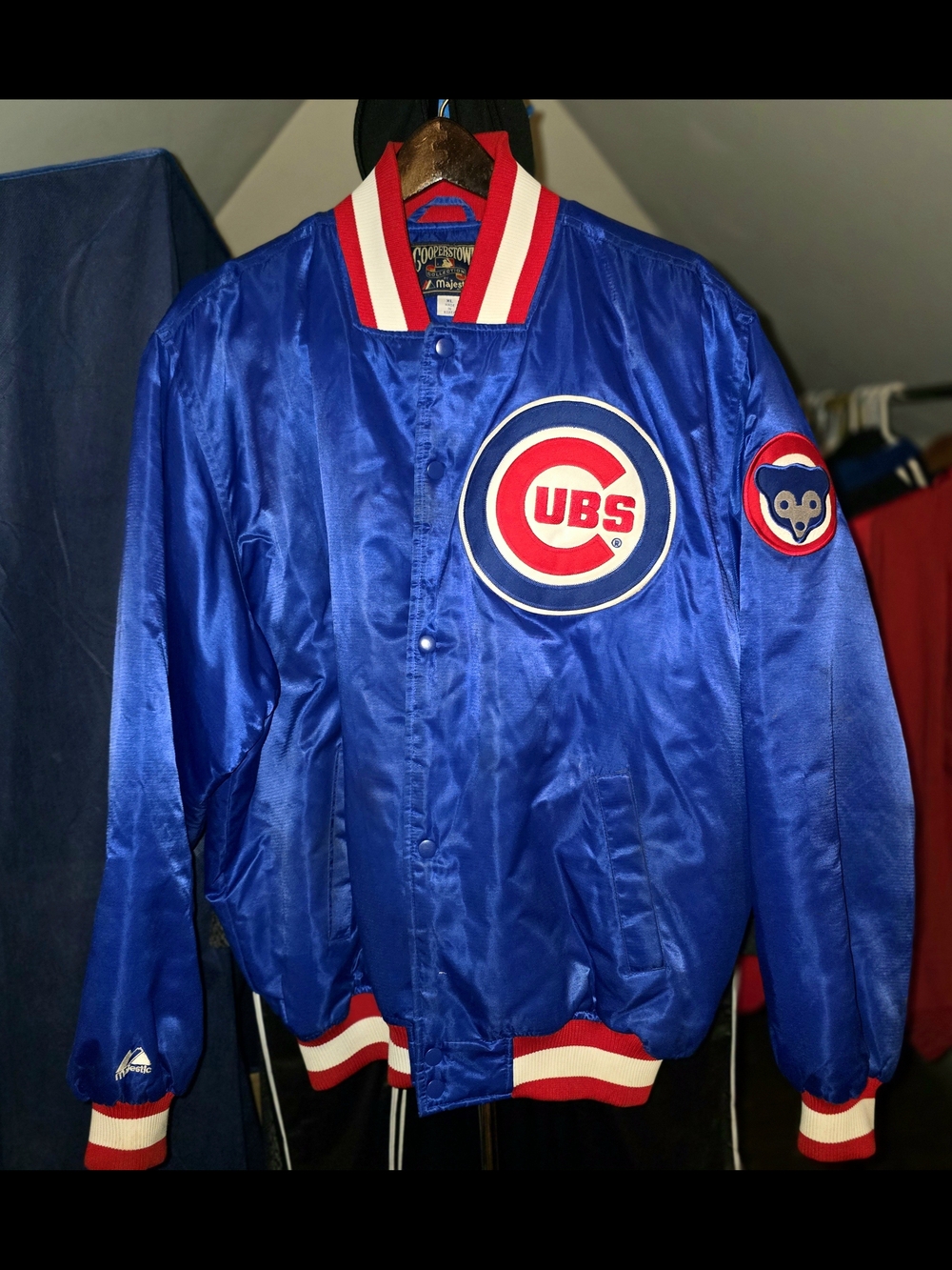 XL Vintage 90s Chi Cubs Majestic Cooperstown Satin Bomber Jacket Quilted Lining